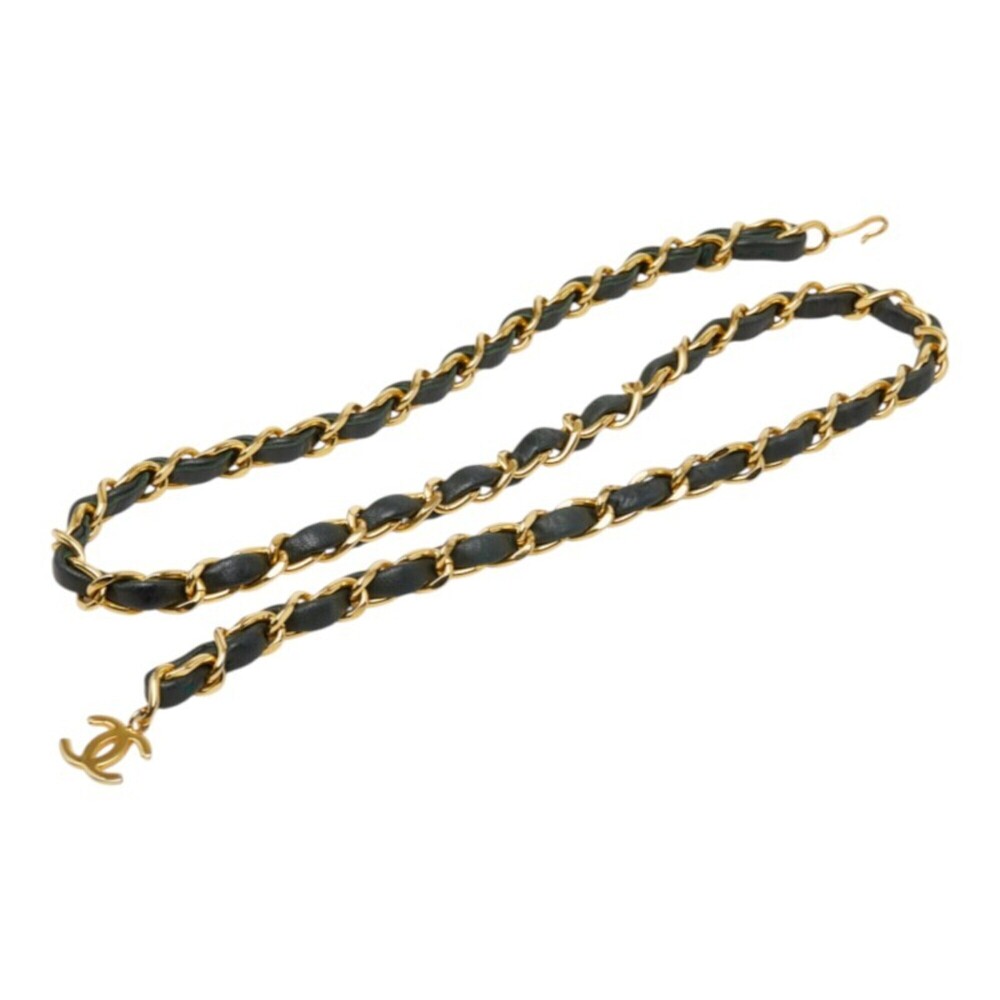 Chanel Coco Mark Chain Belt, Black Gold Plated Leather, Women's.